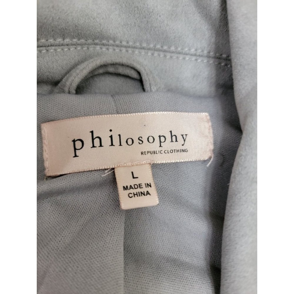 PHILOSOPHY Faux Suede, Lined, Zip, Moto Vest Size Large Gray - Picture 2 of 5